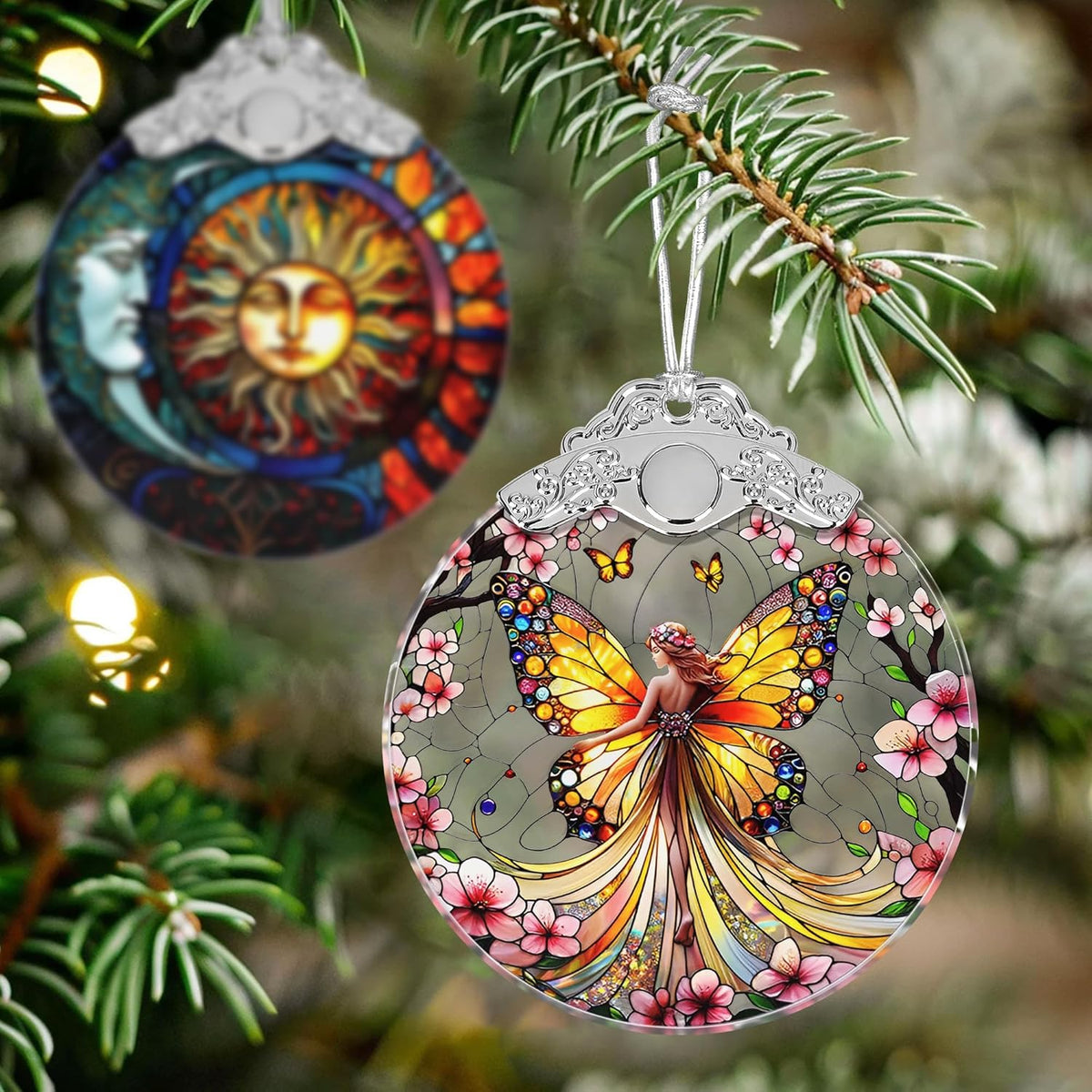 Stained Glass Suncatcher Ornament - Fairy Christmas Decorations - Christmas Ornaments for Tree