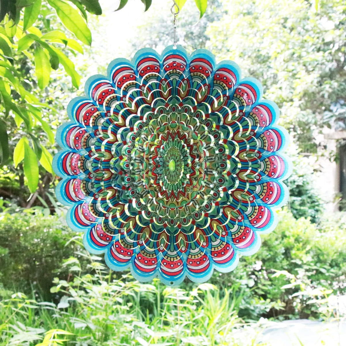 SPRING SONG Colorful Mandala Kinetic Wind Spinner for Yard and Garden Stainless Steel Spinner