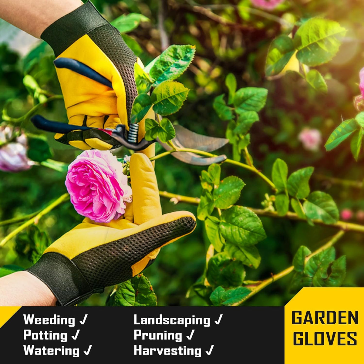 COOLJOB Breathable Mesh Cowhide Leather Work Gloves with Grip, Thorn Resistant Gloves for Gardening