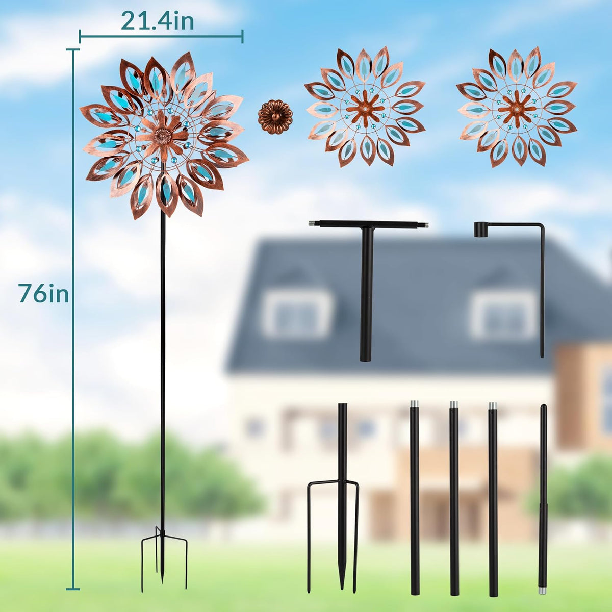 Wind Spinners for Outdoor Yard Decor, 360 Degrees Swivel Large Outdoor Metal Wind Spinner, 76" Wind