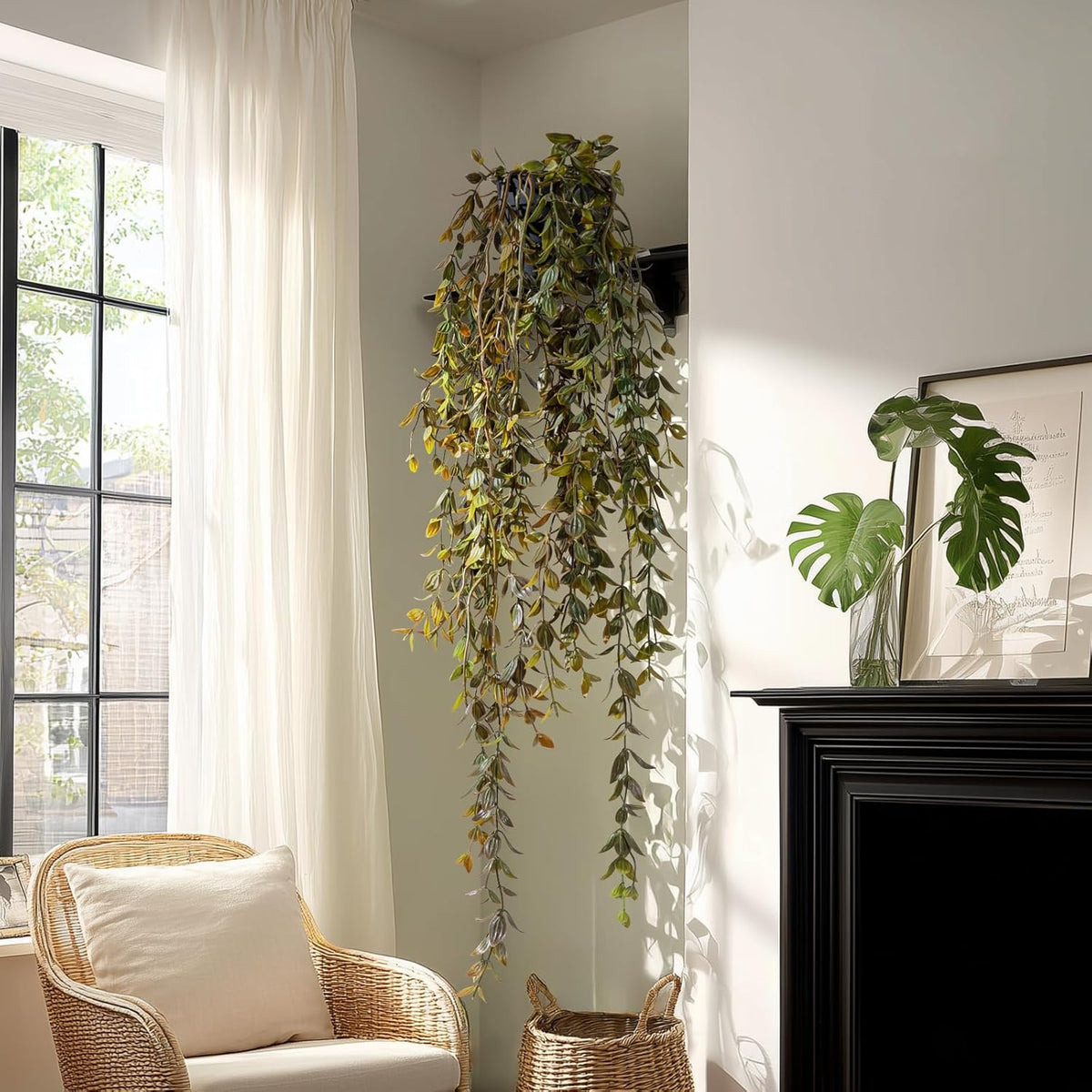 Artificial Hanging Plant 2 Pcs Faux Plant Ivy Vine Faux Eucalyptus Vines Fake Potted Greenery for