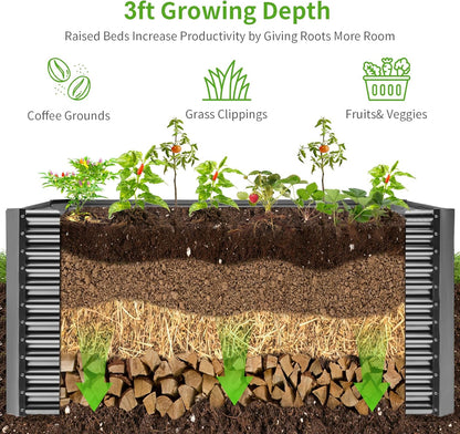 Land Guard 6x3x3ft Rectangular Galvanized Raised Garden Beds, Large-Capacity Metal Planter Box