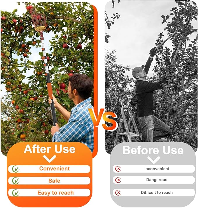20FT Tree Trimmer, Manual Pole Saw with 3-12FT Extension Pole, Fruit Picker for Orange Lemon Mango