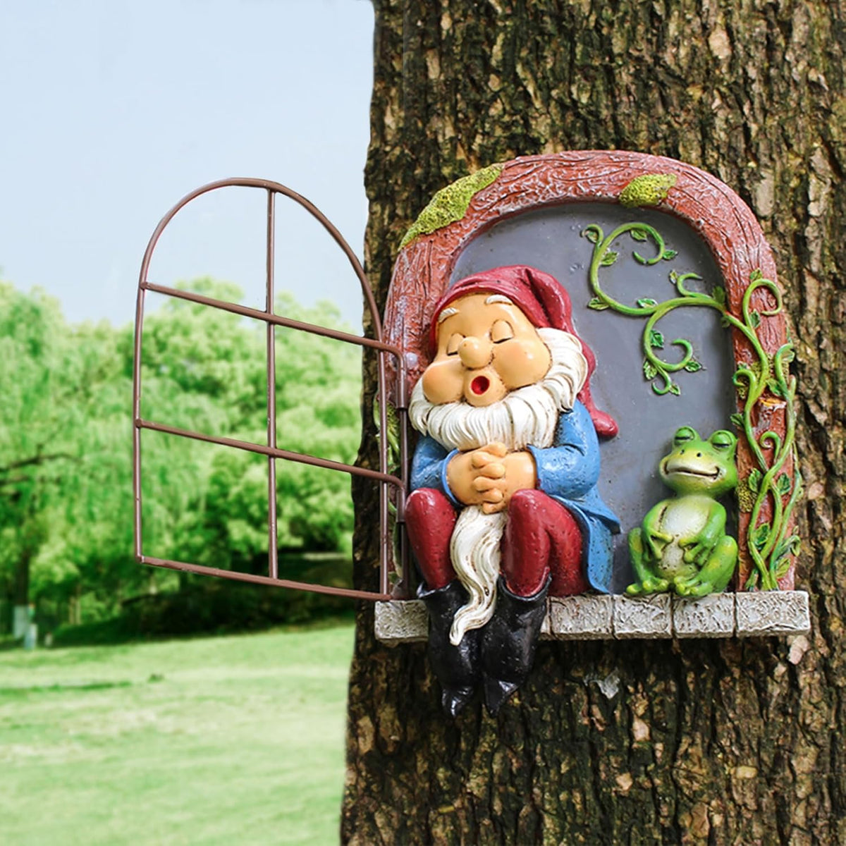 Outdoor Garden Statues, Resin Gnome Tree Hugger, Durable Outdoor Decor, Whimsical Yard Sculpture