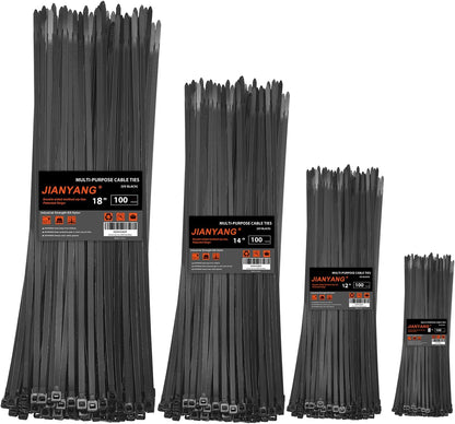 Zip Ties Assorted Size,8+12+14+18 Inch Double Sided Toothed,100 LBS Tensile Strength Heavy Duty