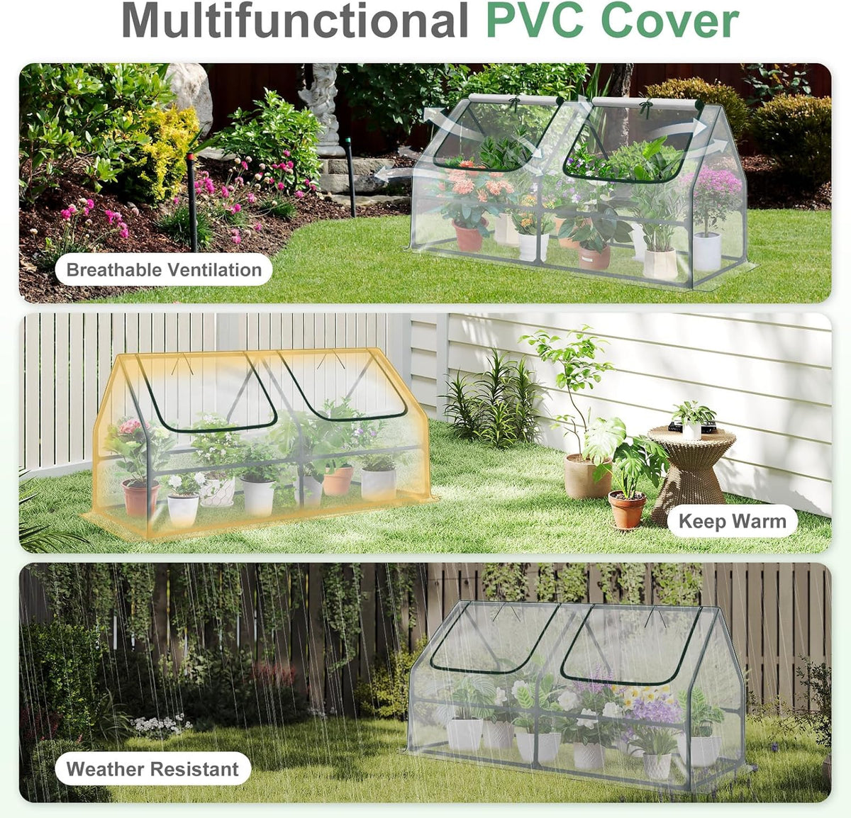 Aoodor 4 x 2 x 2 ft Mini Greenhouse with 2 Zipper Doors, Water Resistant, UV Protected for Flowers