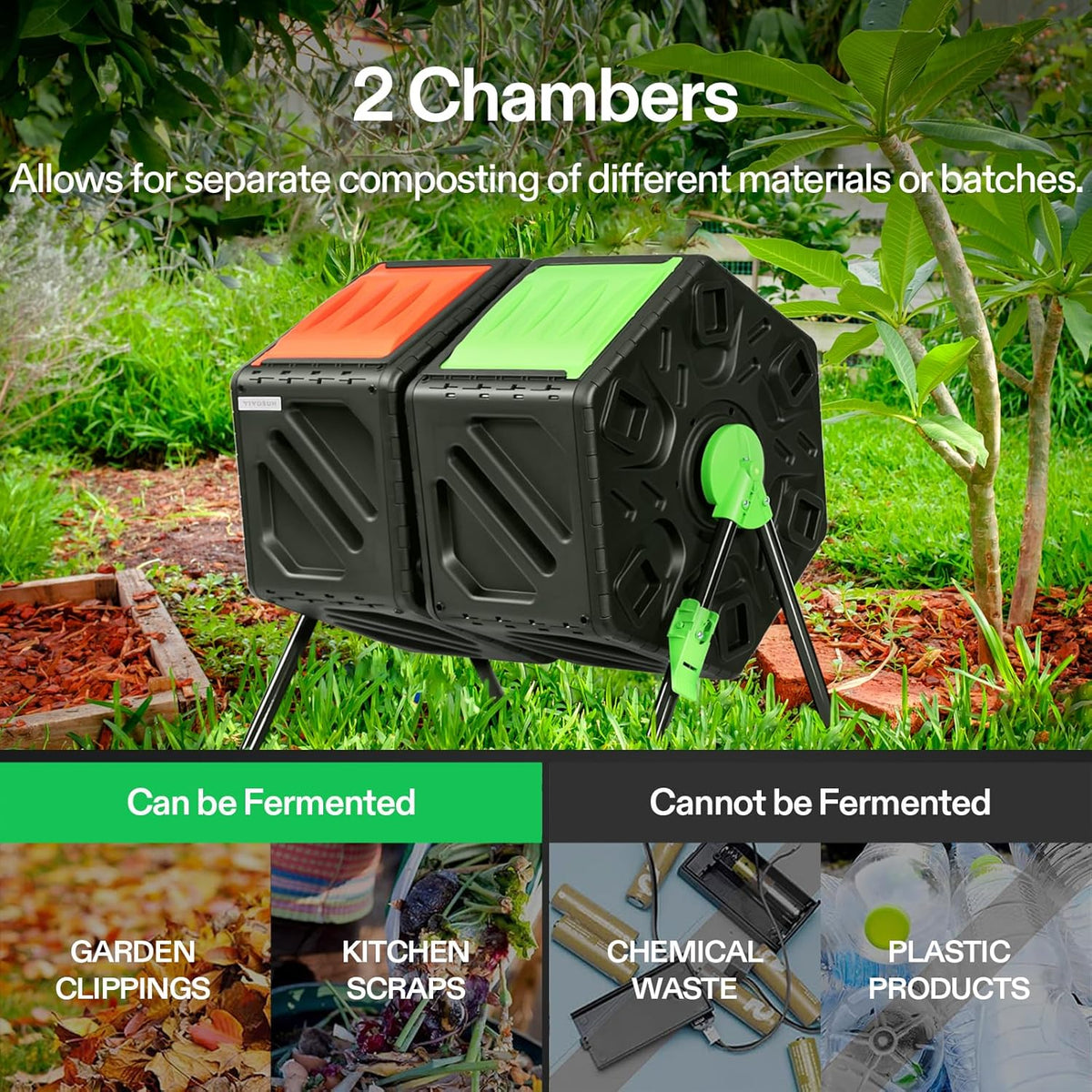 VIVOSUN Dual Chamber Tumbling Composter, 2X 18.5 Gallon Compost Bin, Heavy-Duty Compost Tumbler