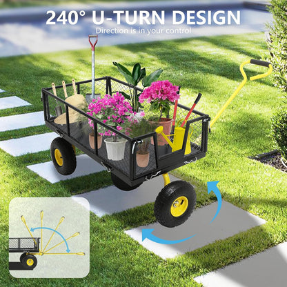 Steel Garden Cart, 2-in-1 Heavy Duty Utility Wagon 900 LBS Capacity Carts with Removable Mesh Sides