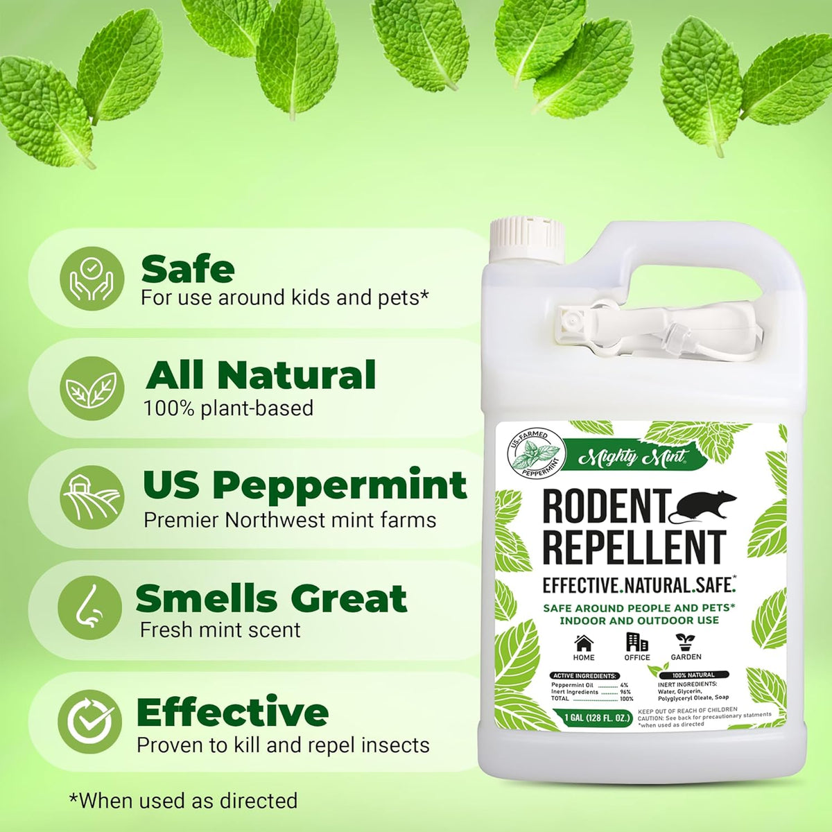 Mighty Mint Peppermint Oil Rodent Repellent Spray with Microfiber Cloth – Natural Indoor & Outdoor