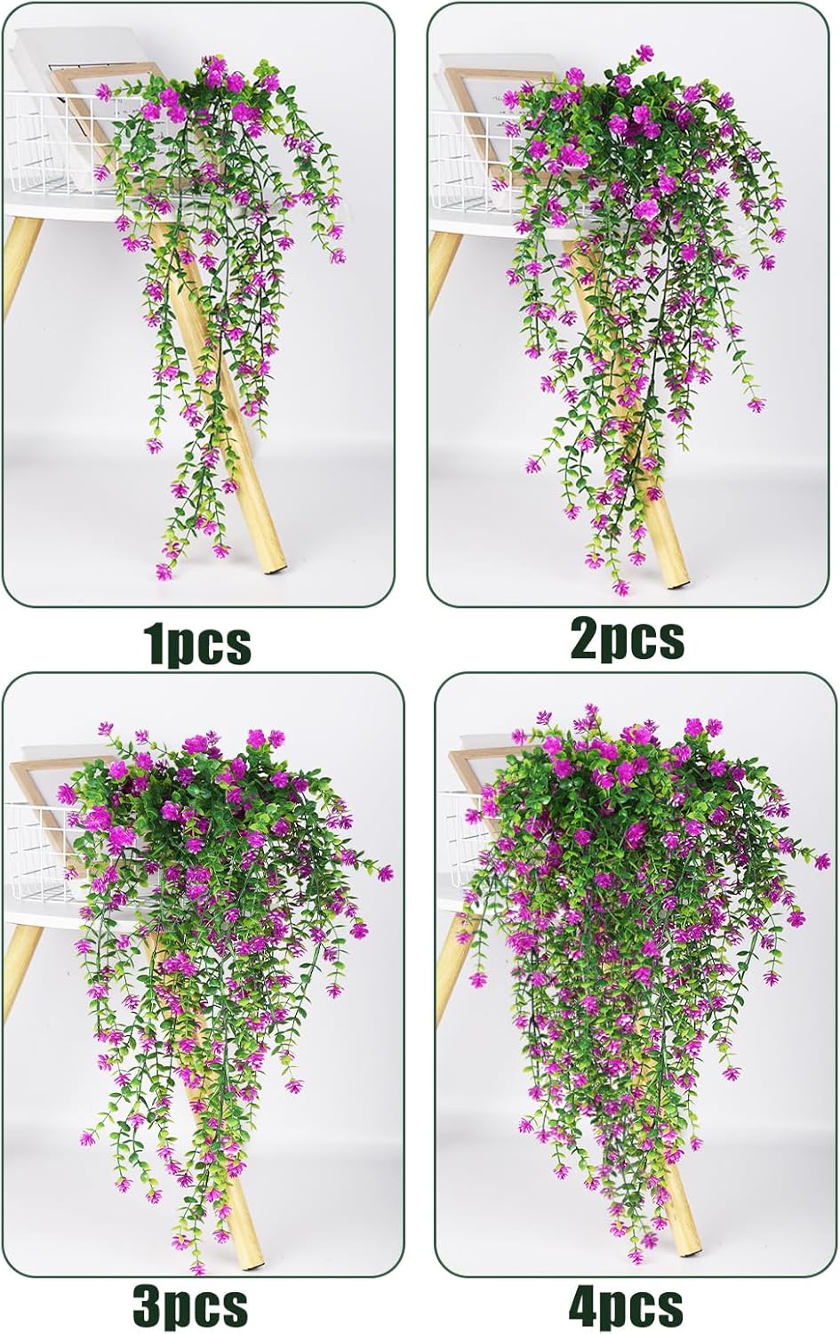 SJL Faux Hanging Plant 4 Pack Hanging Vines Plants Indoor Realistic Artificial Fake Small Hang
