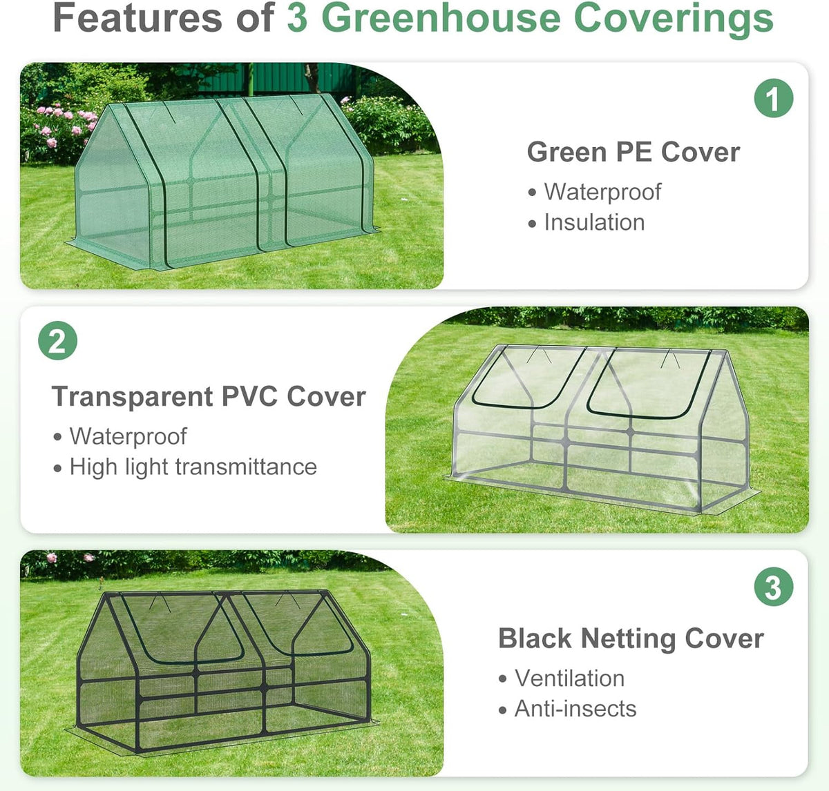 Aoodor 6 x 3 x 3 ft Mini Greenhouse with 2 Zipper Doors, Water-Resistant, UV-Protected for Flowers
