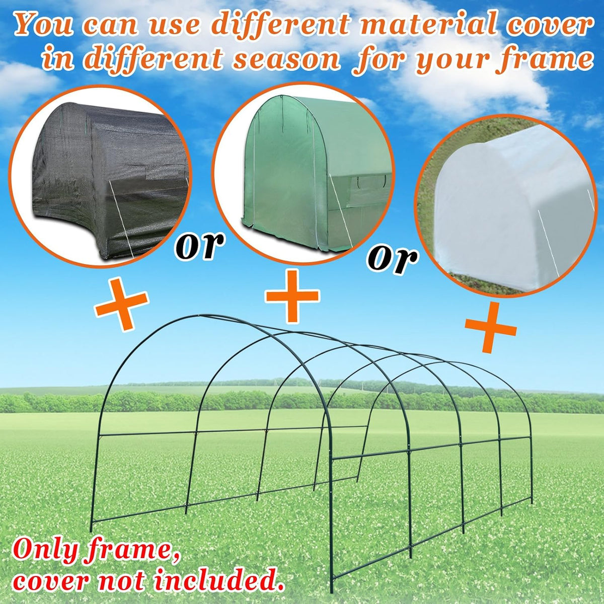 Strong Camel Greenhouse Replacement Frame for 16' X 7' X 7' Larger Hot Garden House , Support Arch