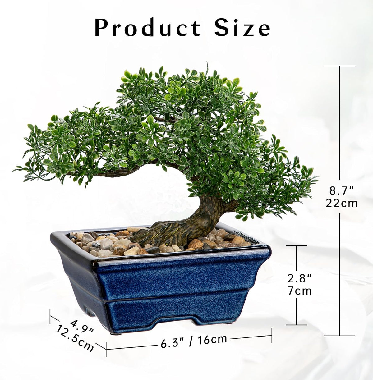 Artificial Bonsai Tree Faux Plants Indoor Fake Plants Decor with Blue Square Ceramic Pots for Home