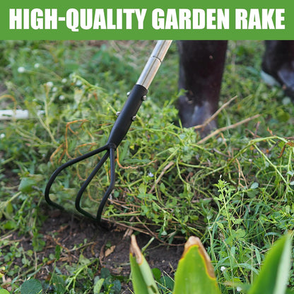 3-Tine Long Handle Tiller, Garden Cultivator with 55"-15.5" Adjustable Handle, for Loosening Soil