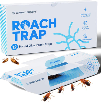 Shieldeck Roach Traps Indoor (12 Pack) - Cockroach Killer Indoor Home, Sticky Glue Cockroach Trap