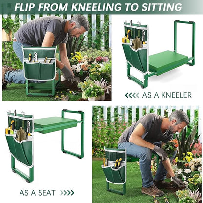 FLINTER Garden Kneeler and Seat, 10.2" Wider Heavy Duty Thick Gardening Bench for Kneeling and Seat