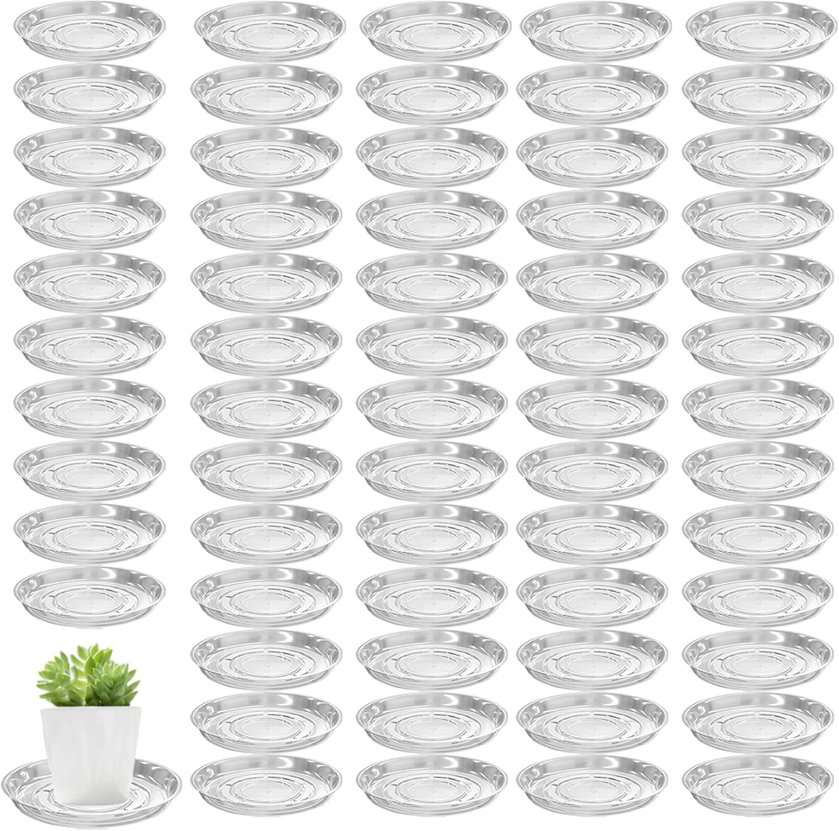 70 Packs 8" Clear Plant Saucers for Indoor Outdoor Use Heavy Duty Plastic Plant Trays for Planter