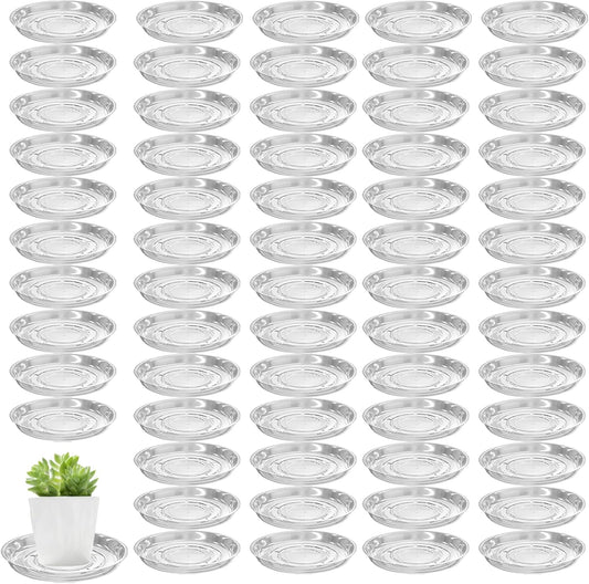 70 Packs 8" Clear Plant Saucers for Indoor Outdoor Use Heavy Duty Plastic Plant Trays for Planter