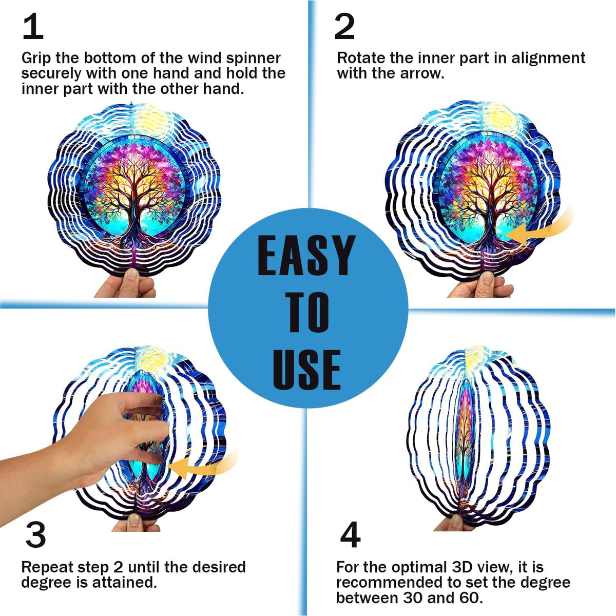 Tree of Life Wind Spinner, 3D Hanging Stainless Steel Garden Spinner, Wind Spinner Hanging for
