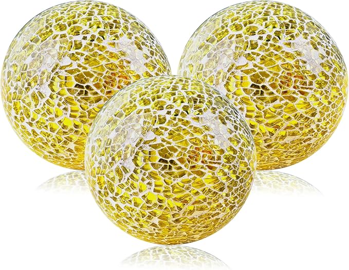 Gold 3.35 Inch Glass Balls Decorative for Bowls Crack Mosaic Orbs Solid Spheres Ball Round Globe