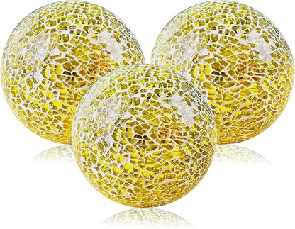 Gold 3.35 Inch Glass Balls Decorative for Bowls Crack Mosaic Orbs Solid Spheres Ball Round Globe