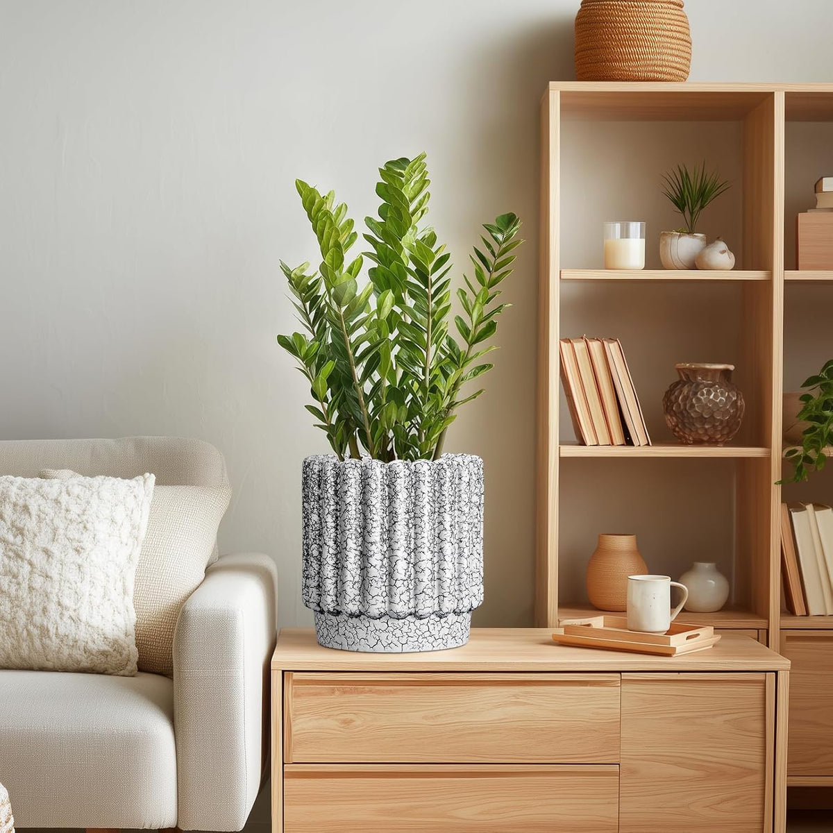 Ceramic Pots for Plants - 7.6 Inch Ceramic Planter with Drainage Hole, Round Flower Pots for Indoor