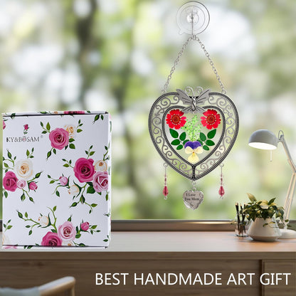 KY&BOSAM Heart Suncatcher-Stained Glass Panles I Love You Mom Sun catchers Hangings for Windows