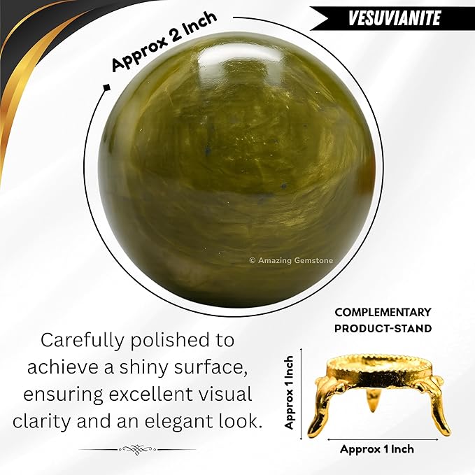 Amazing Gemstone Vesuvianite Crystal Ball with Stand - 2 Inches Crystal Sphere Meditation Balls for