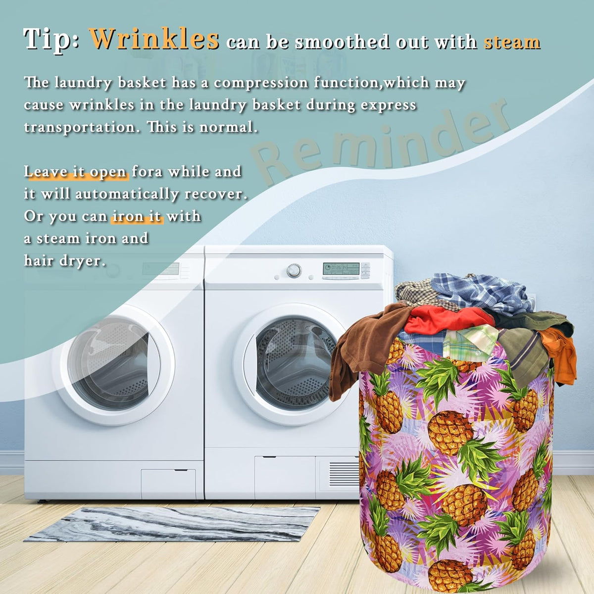 Tropical Pineapples Laundry Basket Foldable With Handles Palm Leaves Tote Bag Oxford Cloth Colorful