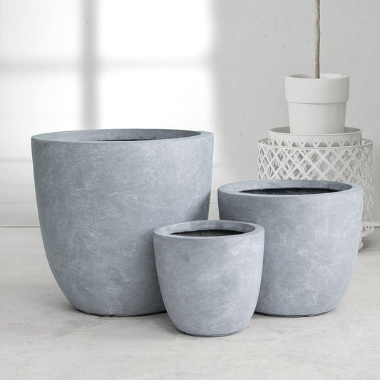 Kante 18",14",10" Dia Concrete Round Planters (Set of 3), Outdoor Indoor Large Planter Pots with