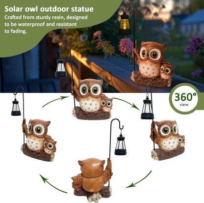 Garden Statues Owl with Solar LED Lantern, Resin Solar Garden Decor for Outside, Yard Decorations