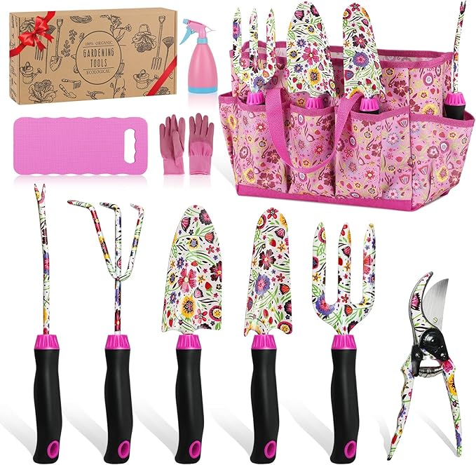 Housolution Gardening Tools Set, 10 PCS Stainless Steel Heavy-Duty with Non-slip Soft Rubber Handle