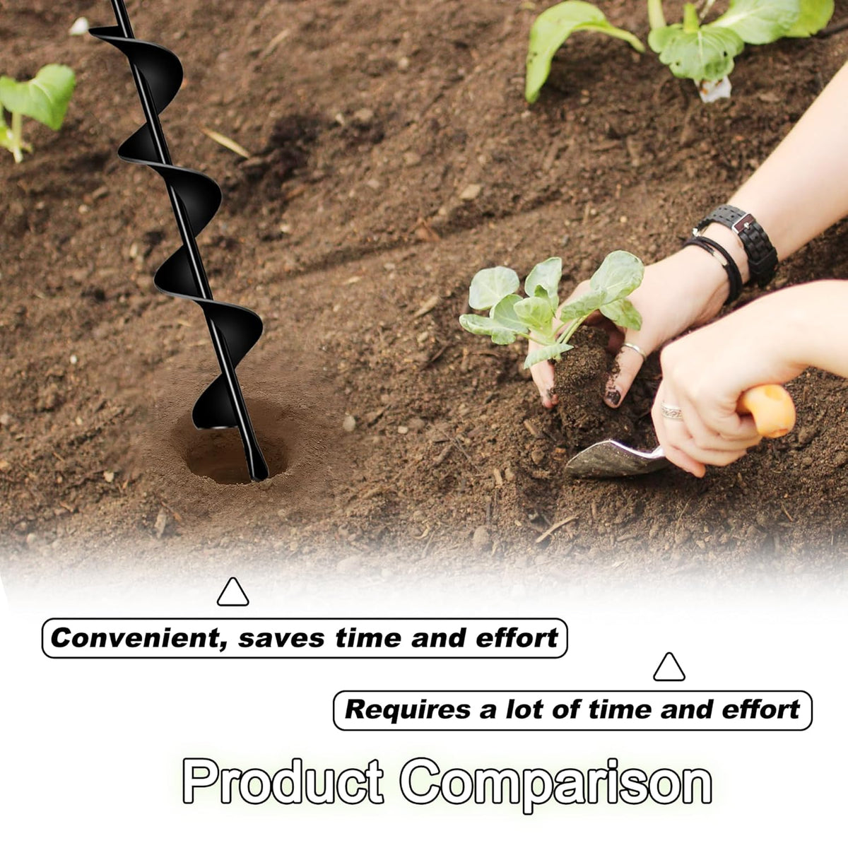 Auger Drill Bit for Planting 2.4"(D) x22.84(L), Garden Ground Earth Spiral Drill Bit for 3/8" Hex