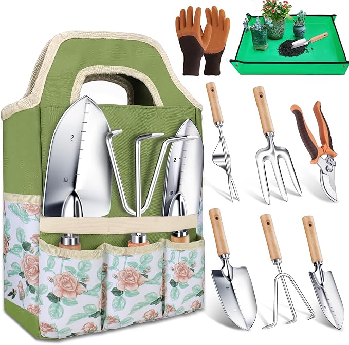 Kynup Gardening Tools, Garden Tools Set-9 Piece, Garden Hand Tool Kit with Cultivators, Thickened