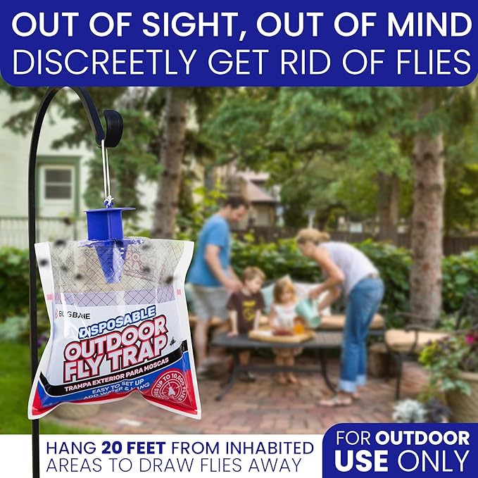 Fly Traps Outdoor Fly Trap for Patio. 12 Non-Toxic Pre-Baited Flies Bags Outdoor Disposable.
