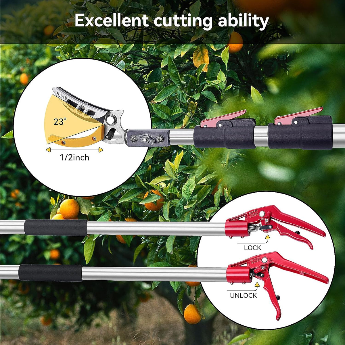 FLORA GUARD 4.6-10ft Extendable Tree Pruner，Cut and Hold Pruning Trimmer - Long Reach Pole Saw