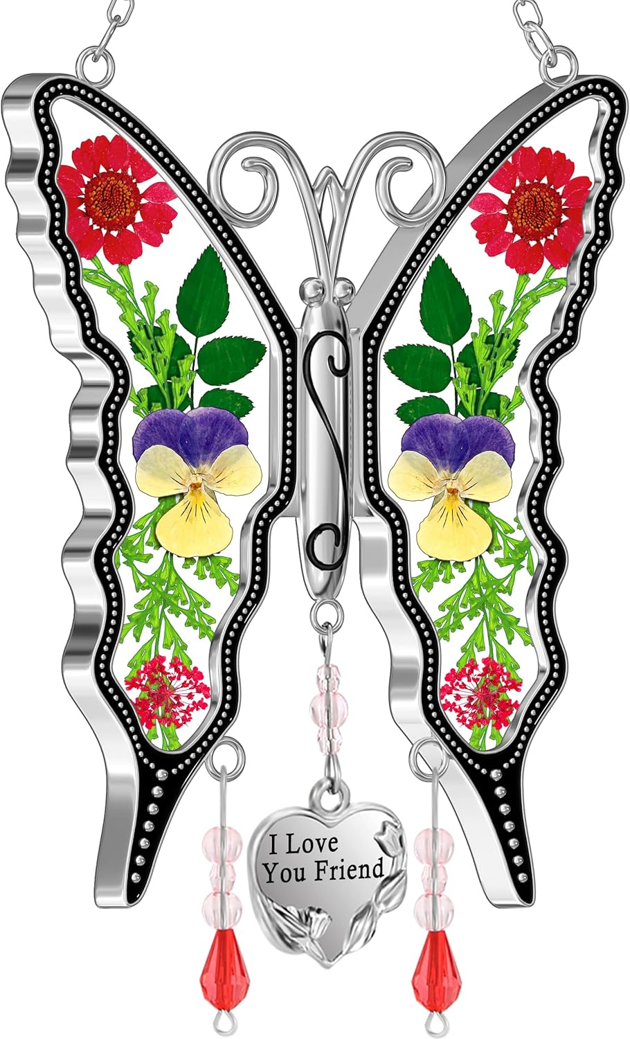 KY&BOSAM Butterfly Suncatcher I Love You Friend Stained Glass Butterfly Suncatchers Hanging for