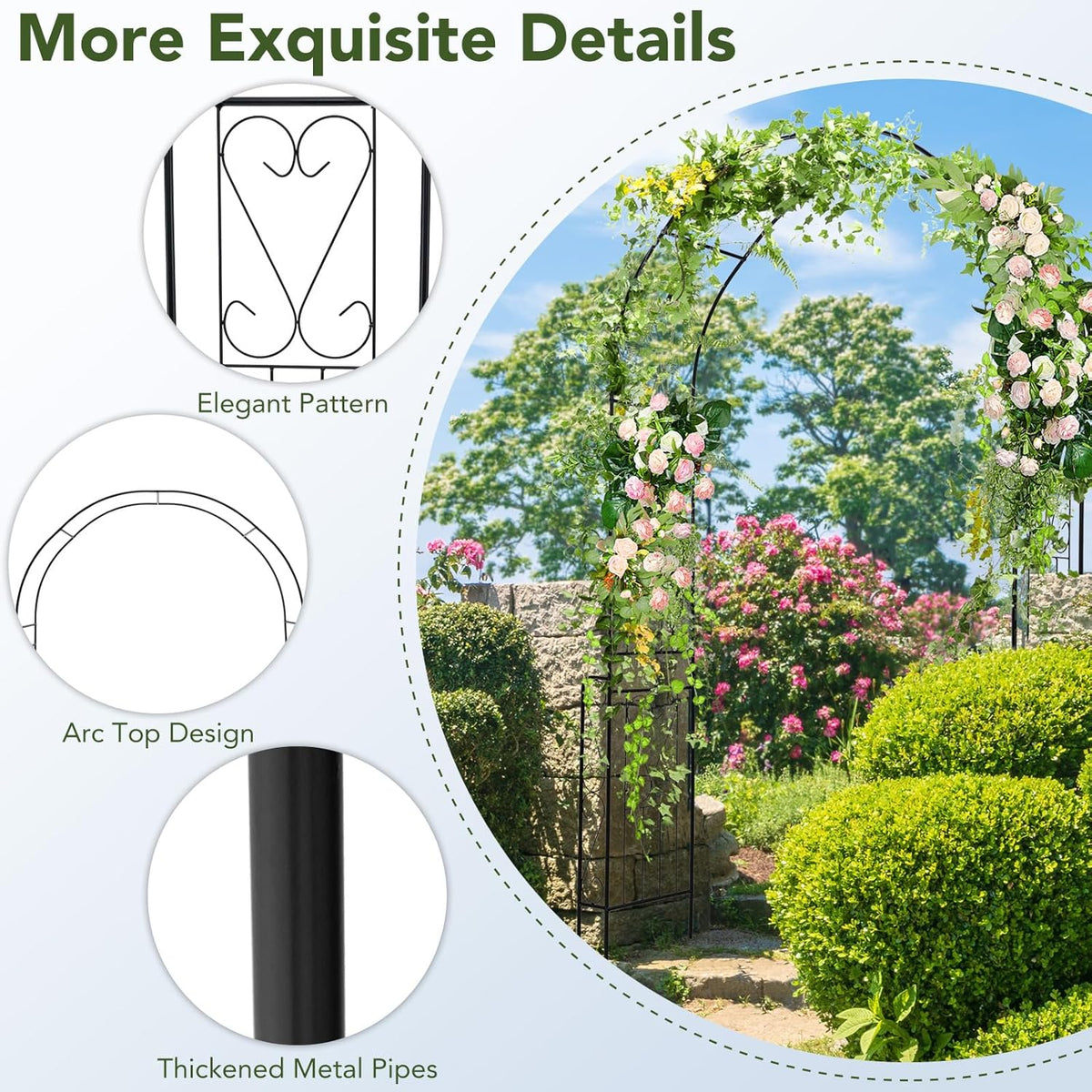 Happygrill Garden Arch Trellis, 7.9 FT Metal Pergola Arbor w/Elegant Pattern & Arc Top Design