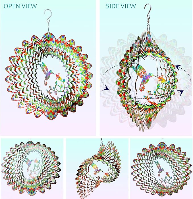 Hummingbird Wind Spinner for Yard and Garden,12in 3D Wind Spinner Hummingbird Gift for