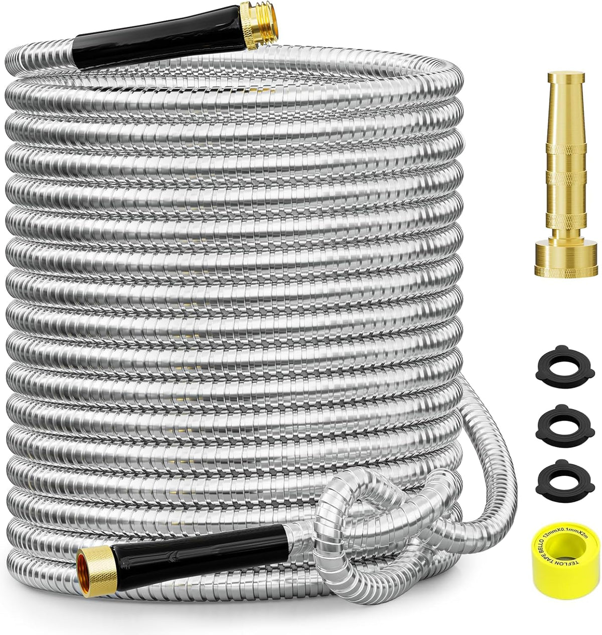SPECILITE 25 FT Garden Hose, 304 Stainless Steel Metal Heavy Duty Flexible Water Pipe, Kink Free