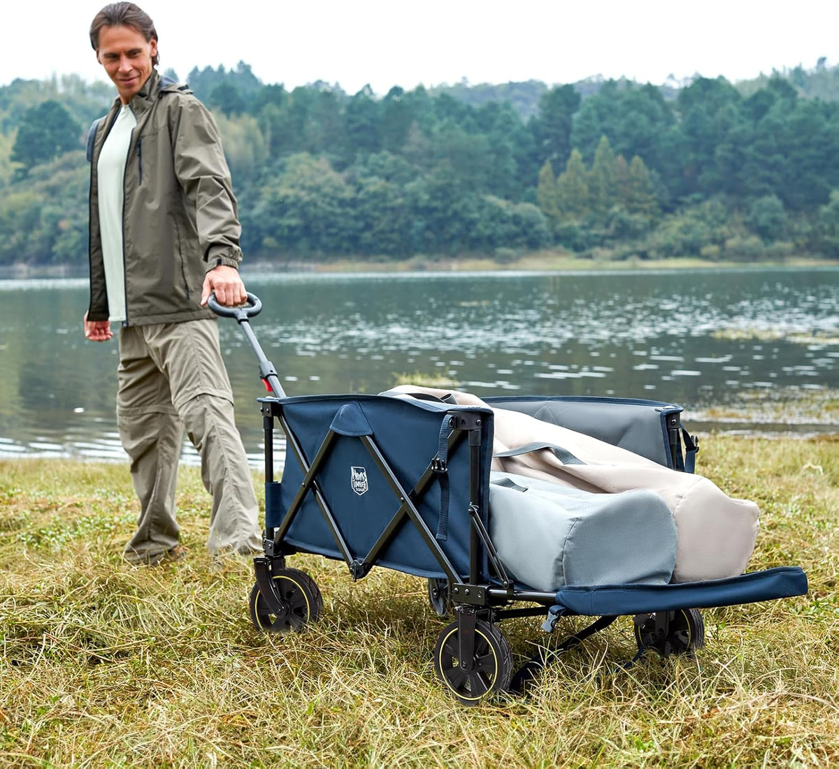 Timber Ridge 49" Extra Long Collapsible Folding Wagon with Tailgate and Brakes, 300lbs Heavy Duty