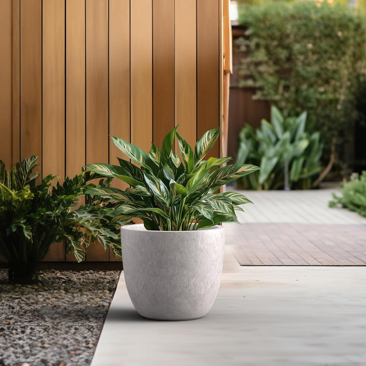 Kante 14 Inch Dia Round Concrete Planter, Indoor Outdoor Large Plant Pot with Drainage Hole and