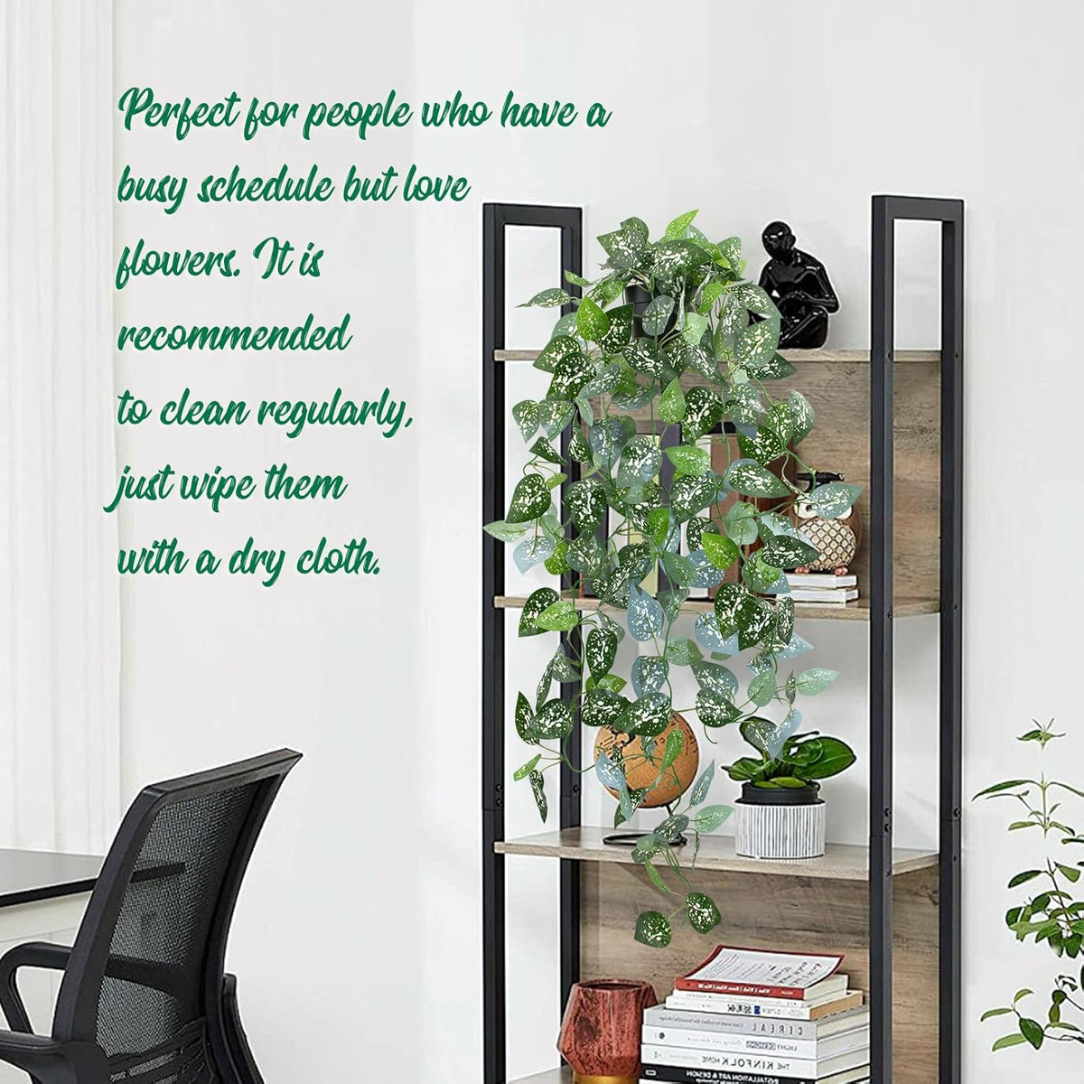 LOYWREE 39-in Long Fake Hanging Plant with Pot Faux Pothos Artificial Potted Plants Small Faux Ivy