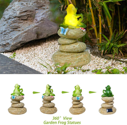 Solar Garden Statues Outdoor Frog Decor, Garden Sculptures Stones Solar Statue Novelty Yoga Frog