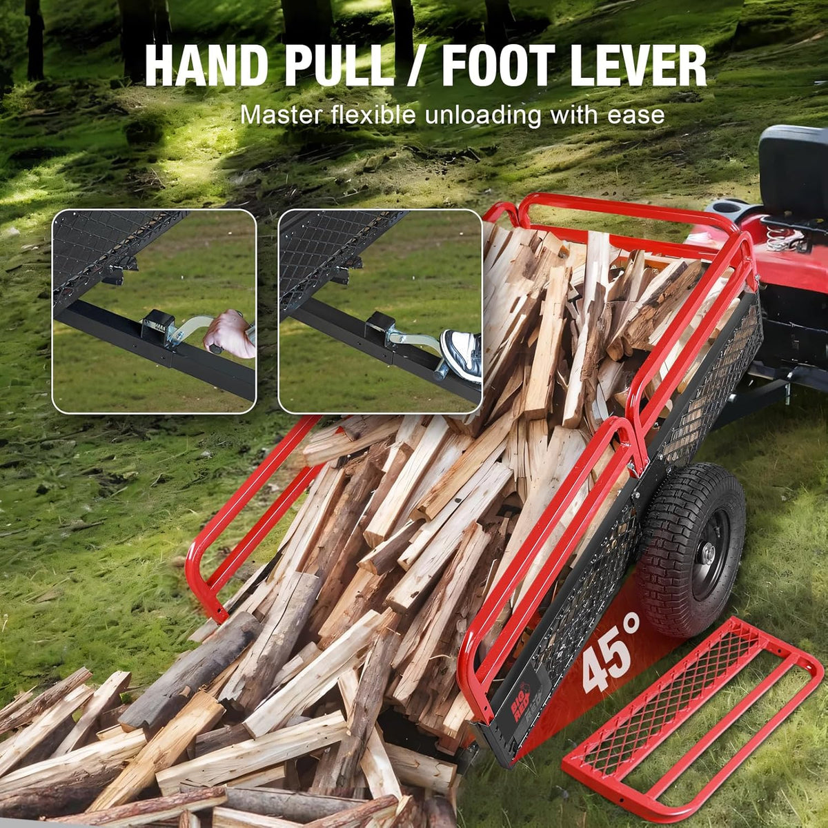 BIG RED Heavy Duty ATV Trailer Steel Dump Cart: Yard Garden Trailer for Lawn Mower, Tractor, Garden