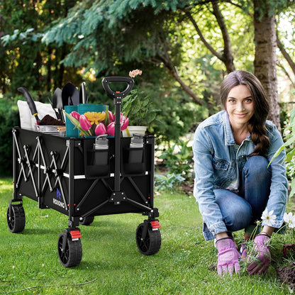 Collapsible Wagon Cart with Wheels Foldable - Folding Utility Heavy Duty Wagons Carts for Grocery