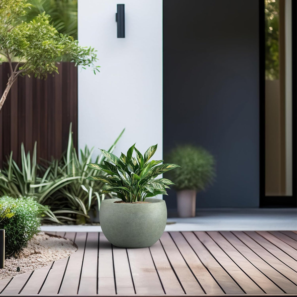 Kante 19.9" Dia Round Concrete Planter, Outdoor/Indoor Large Bowl Plant Pots with Drainage Hole and