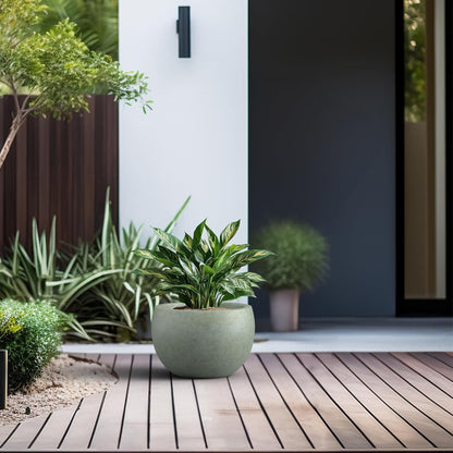 Kante 19.9" Dia Round Concrete Planter, Outdoor/Indoor Large Bowl Plant Pots with Drainage Hole and