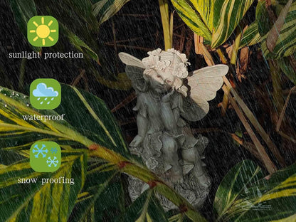 MeritMode 12.8" Fairy Garden Outdoor Guardian Angel Statue - Waterproof Resin with Flower Base