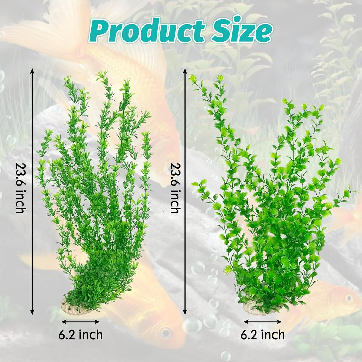 Hamiledyi 23" Tall Aquarium Plastic Plants - 2 Pack Soft Fish Tank Decor, Artificial Green Grass